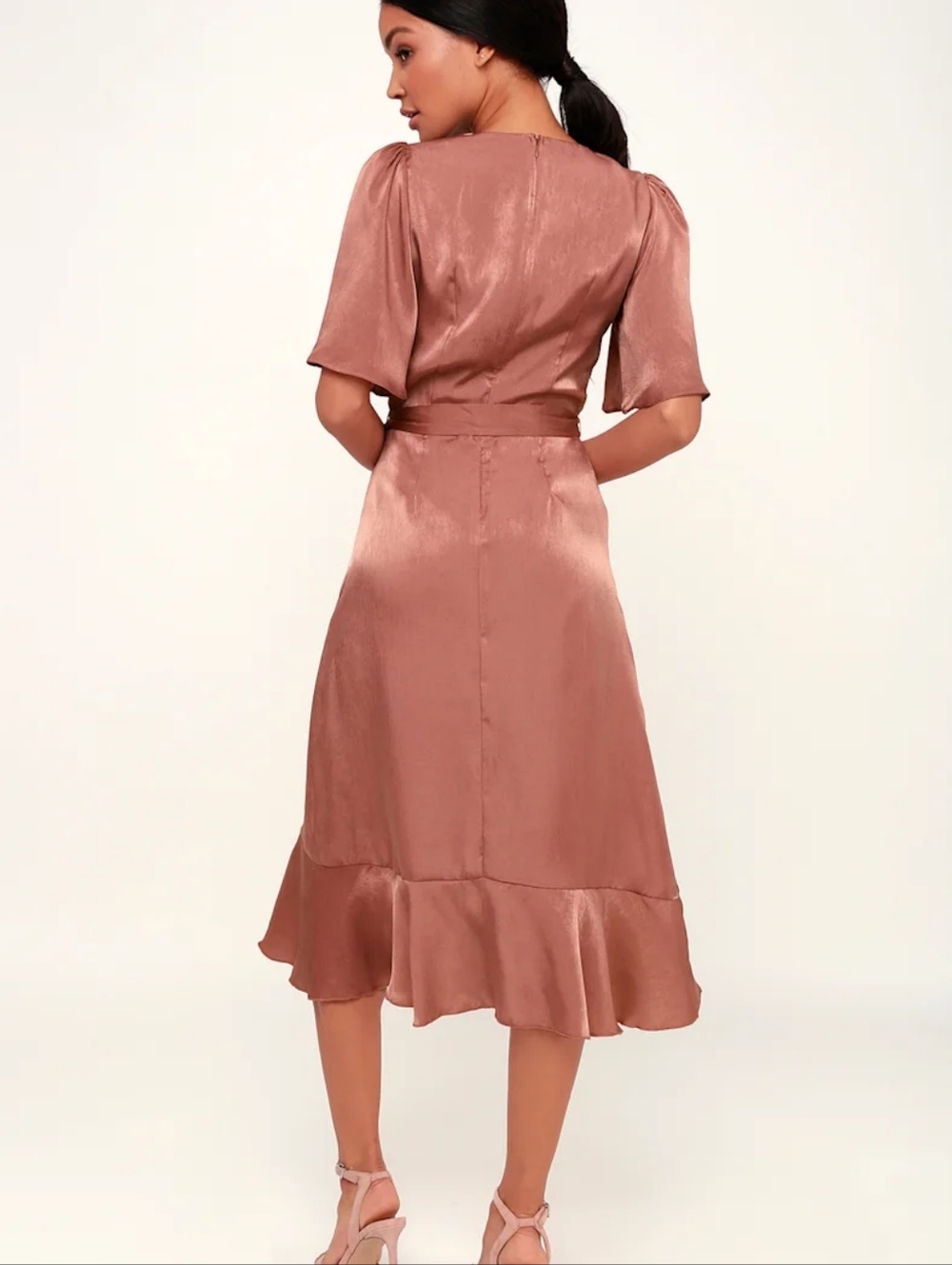 IVY CITY NWOT Wrapped Up In Love Mauve Satin Faux-Wrap Midi Dress SIZE 1X - Picture 5 of 5